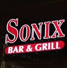 Sonix Bar & Grill sign with red and white lettering