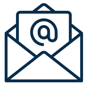 Outline of an email envelope with an '@' symbol inside