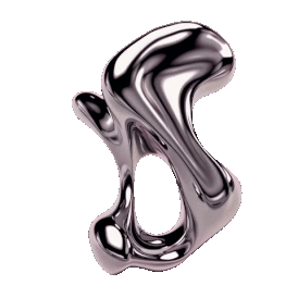 Abstract metallic sculpture with smooth, reflective surface against a bright green background