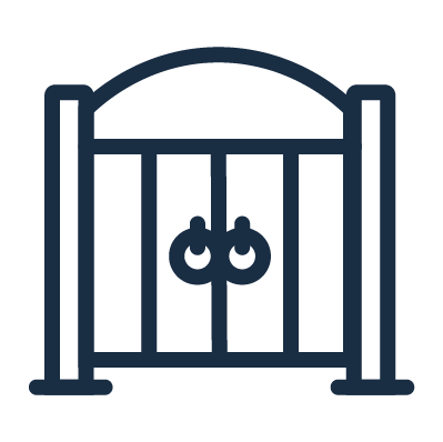 Icon of a metal gate with a curved top and double handles in the center.