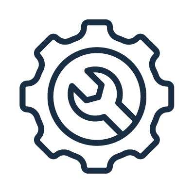 An icon of a gear with a wrench inside, symbolizing tools or settings.