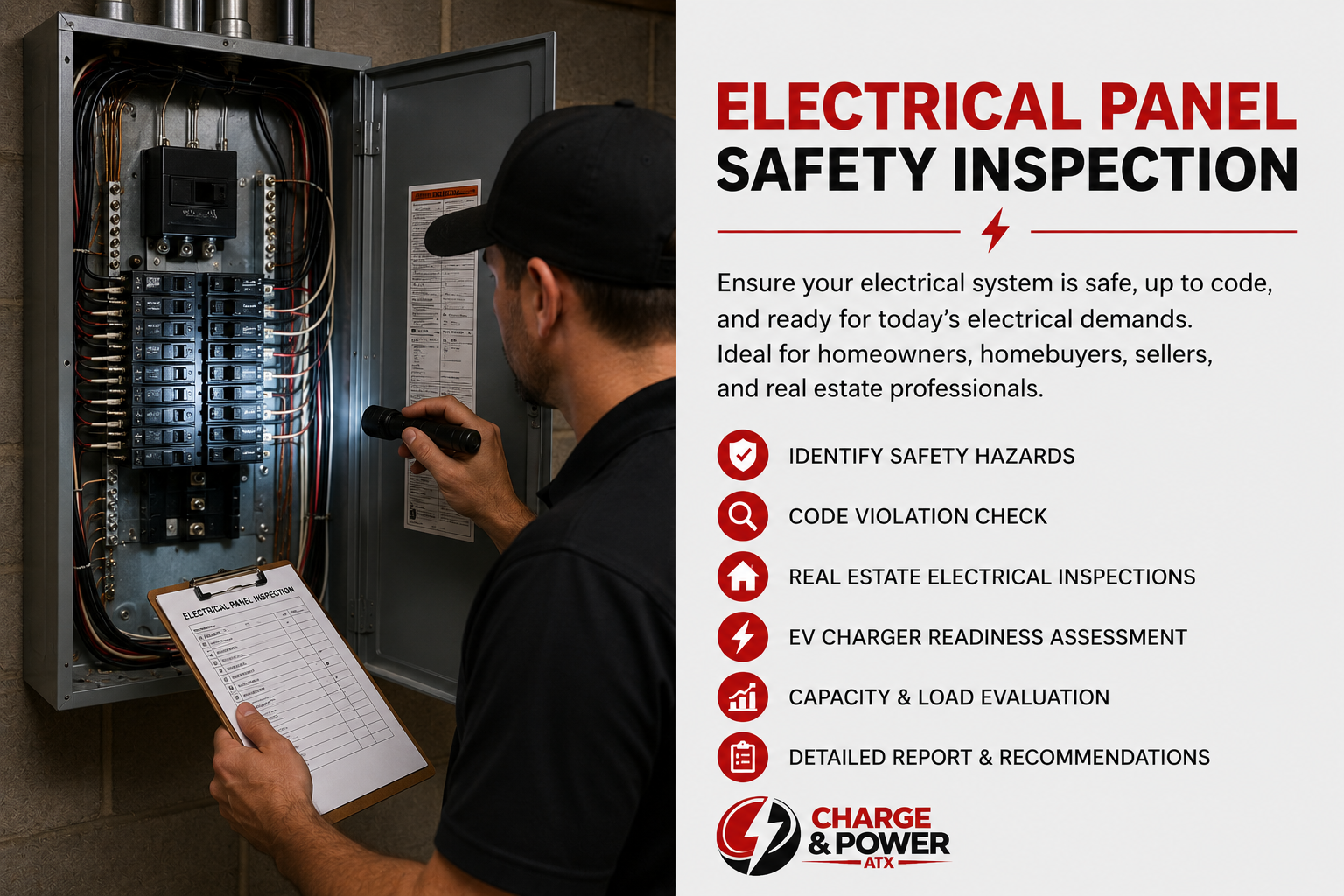 Electrical panel safety inspections for homeowners and homebuyers. Identify hazards, code issues, and upgrade needs with a licensed electrician.