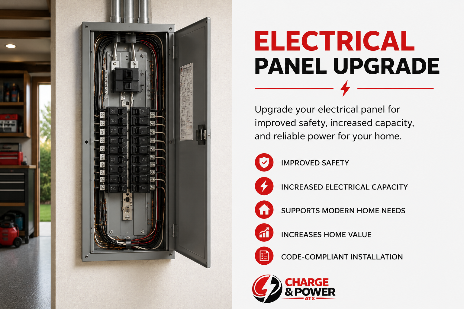 Electrical panel upgrades by a licensed Master Electrician. Safe, code-compliant service throughout Austin and the North Austin suburbs.