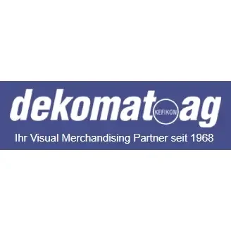 Logo von dekomat ag mit dem Slogan 'Ihr Visual Merchandising Partner seit 1968'.