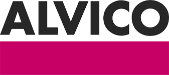 Logo mit dem Text 'ALVICO' in schwarzen Buchstaben, darunter eine magenta Linie.