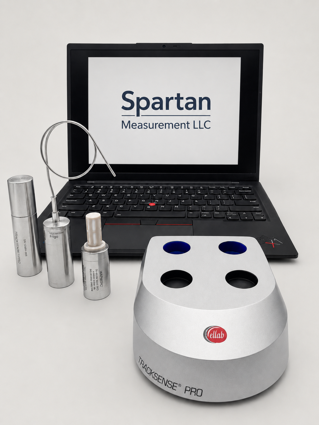 Spartan Measurement validation equipment rental kit with laptop, TrackSense Pro equipment, and wireless data loggers.