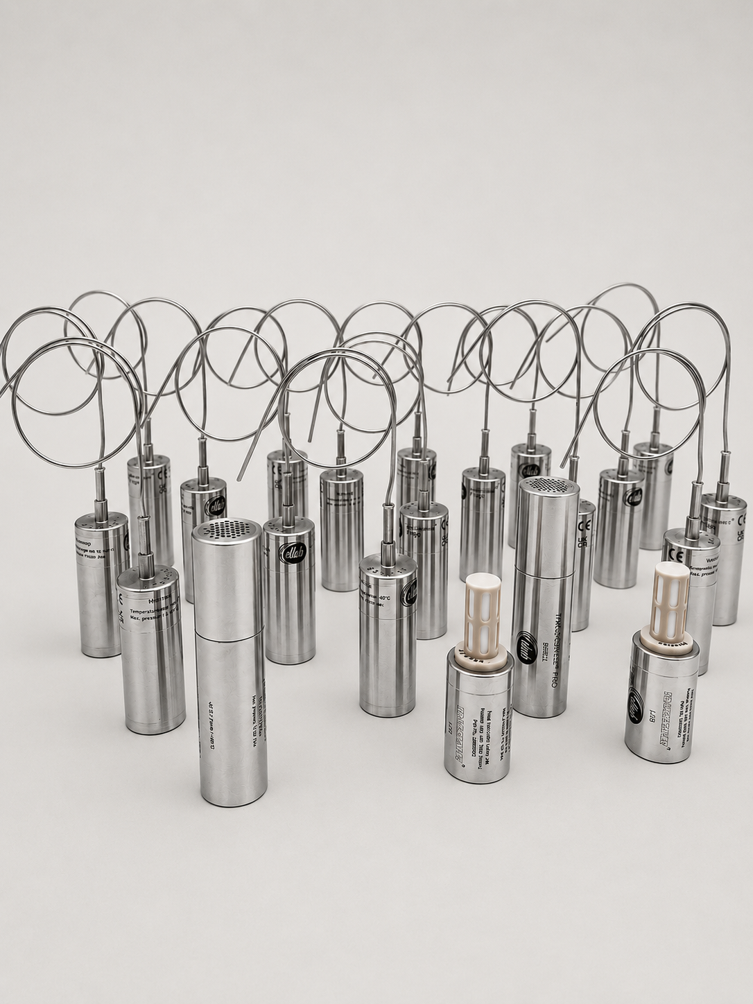 Stainless steel wireless data loggers used for temperature mapping and validation studies.