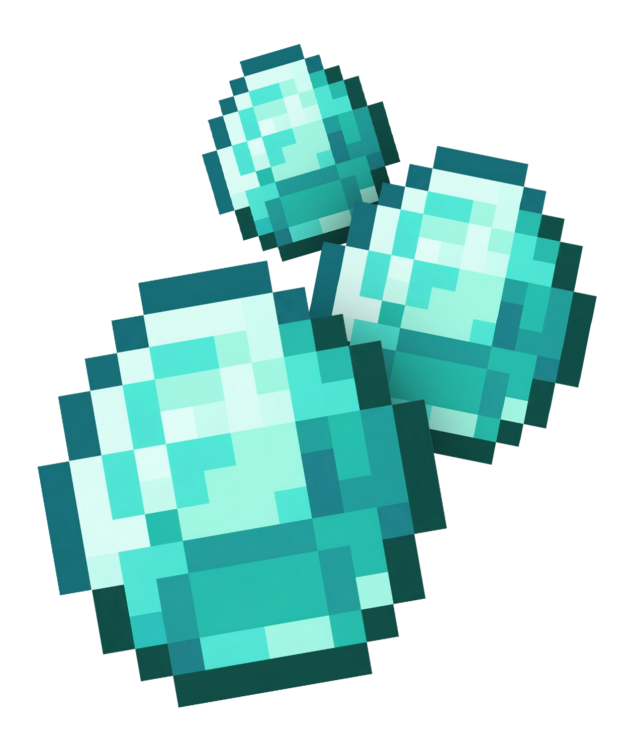 A collection of pixelated, teal-colored diamonds, resembling in-game items from a video game.