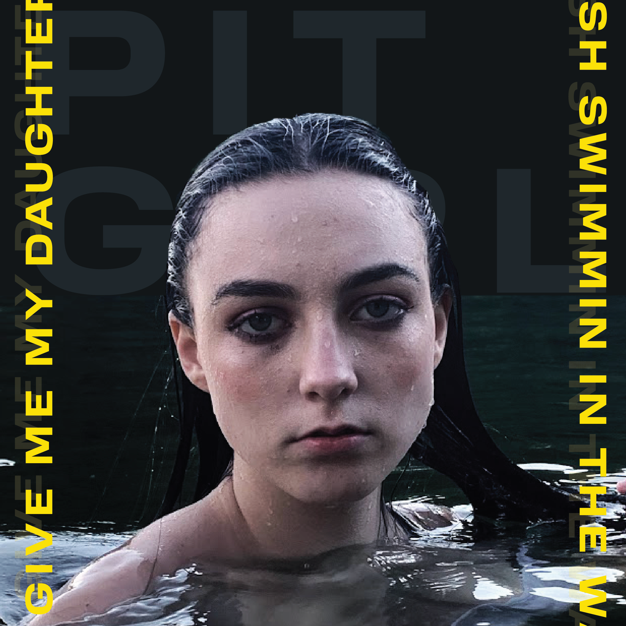 Close-up of a woman's face and upper body emerging from water, with wet hair and water droplets on skin.