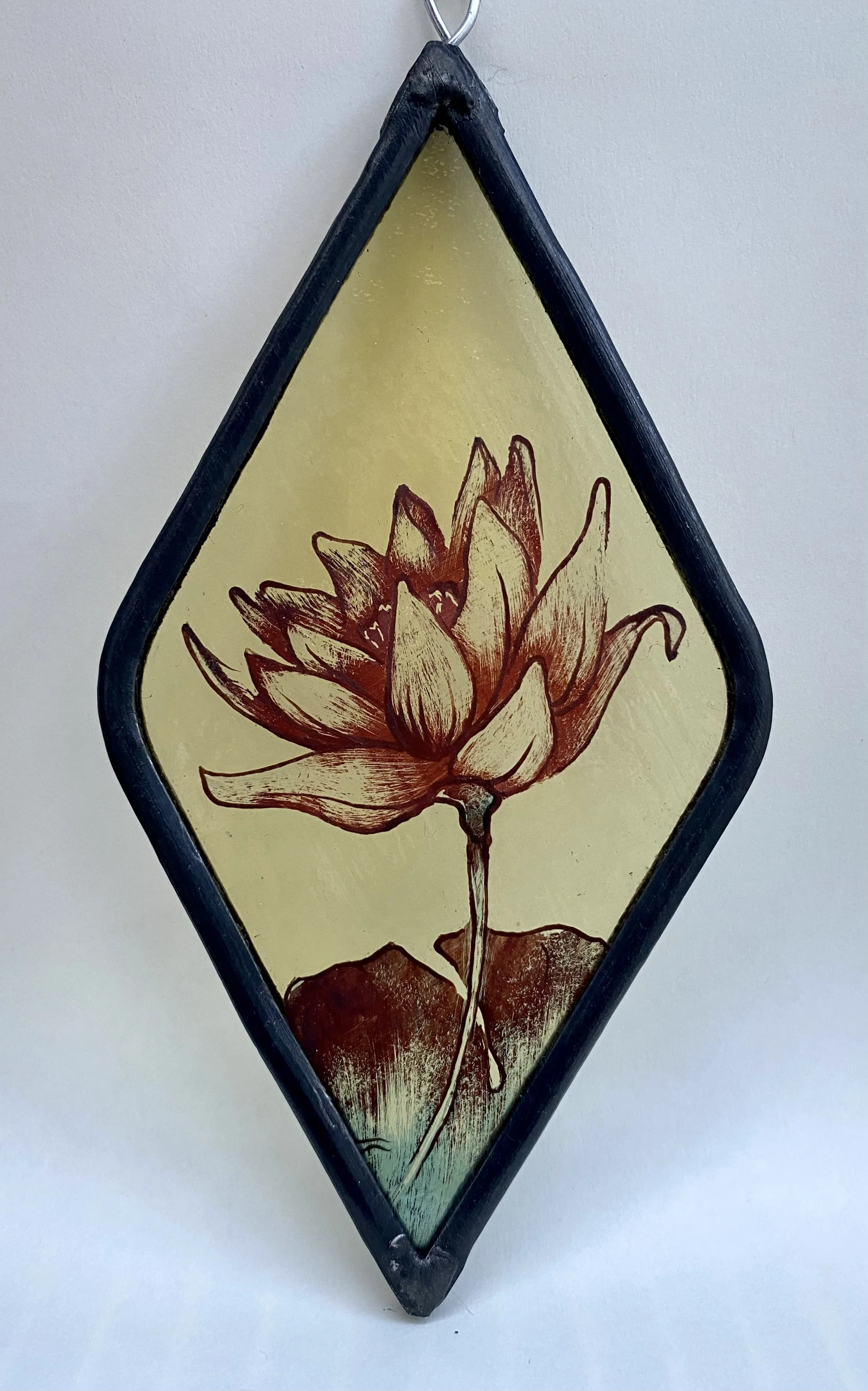 water lily hand painted flower on glass