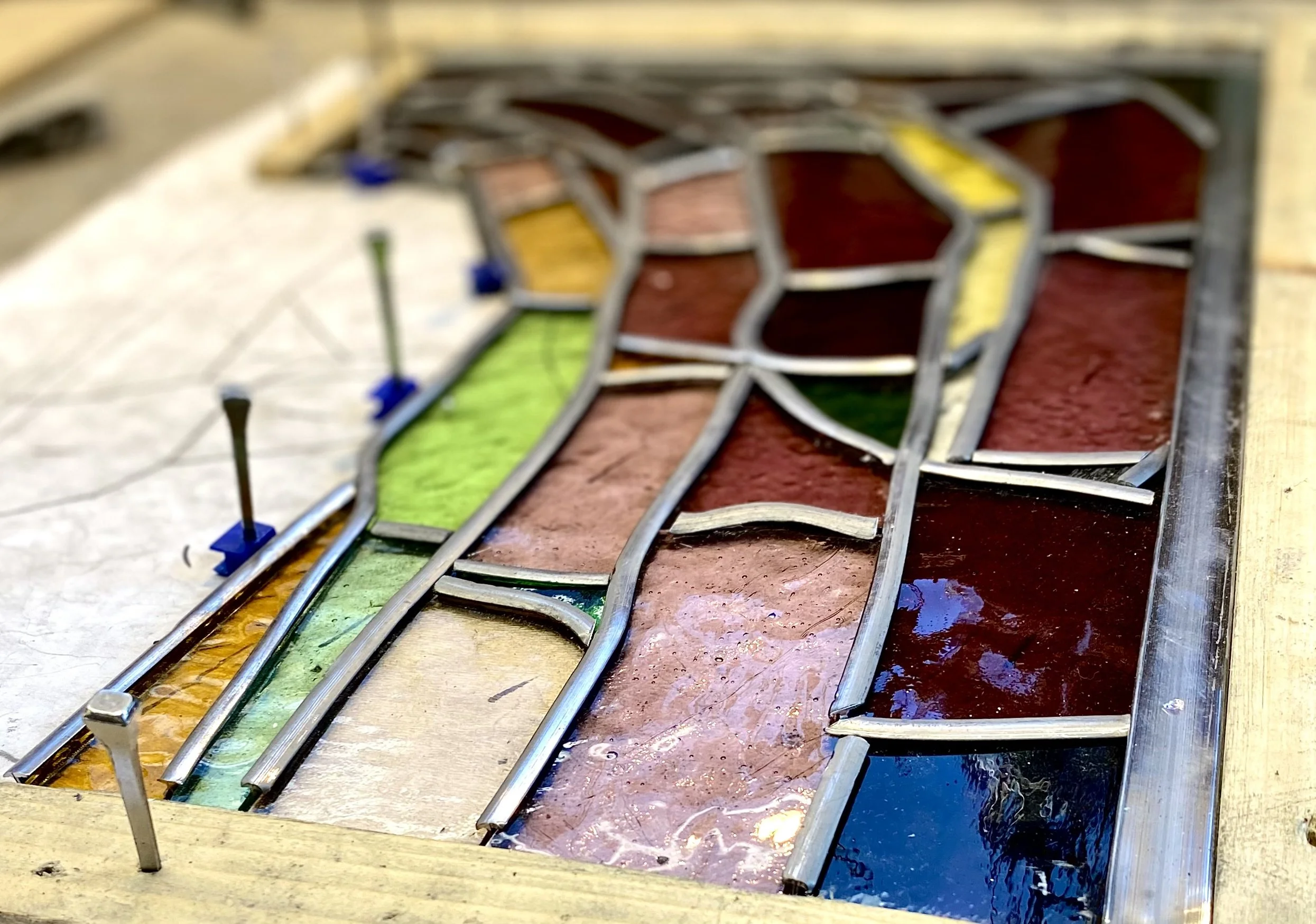Colourful stained glass in progress