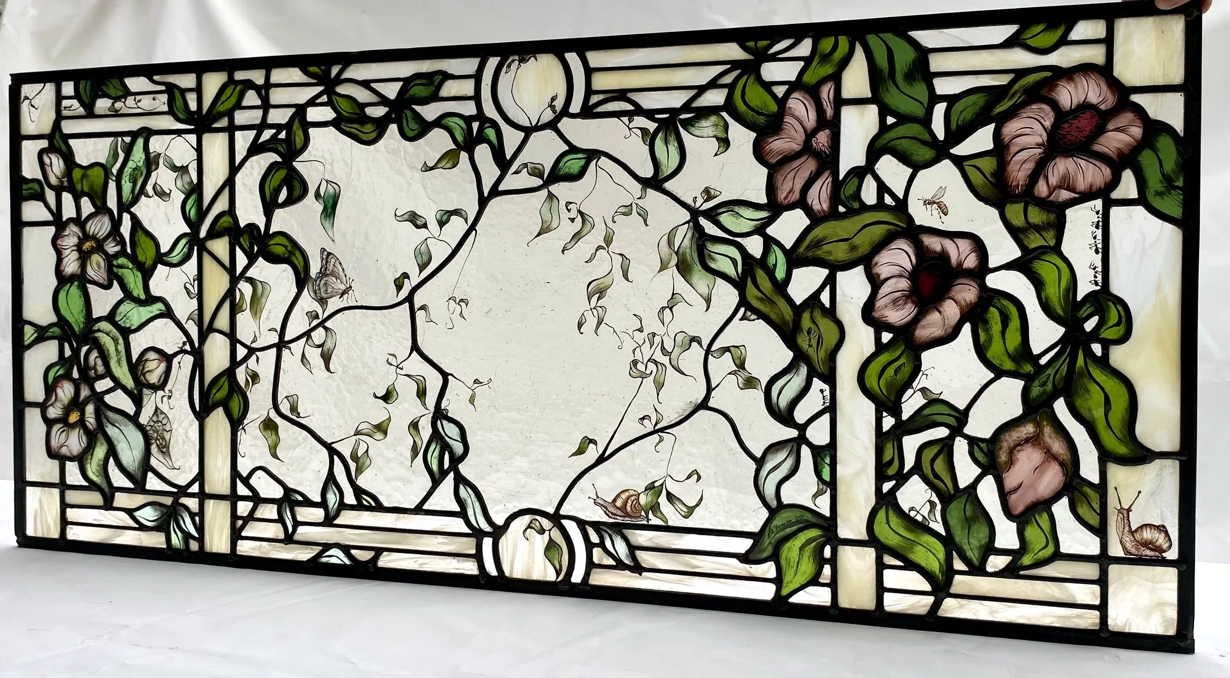 hand cut, painted and built stained glass transom window by zoe henderson zoehenderson.co.uk south east london