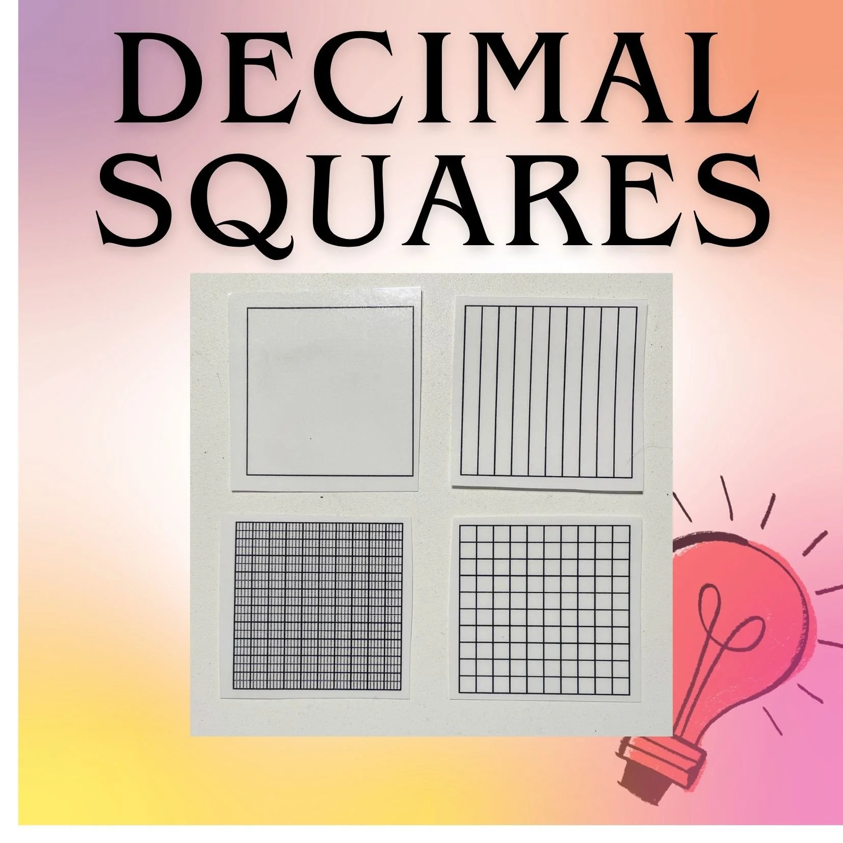 Chart showing different types of graph paper with grid patterns, set against a pastel pink and yellow gradient background with a cartoon light bulb and a pink heart illustration.