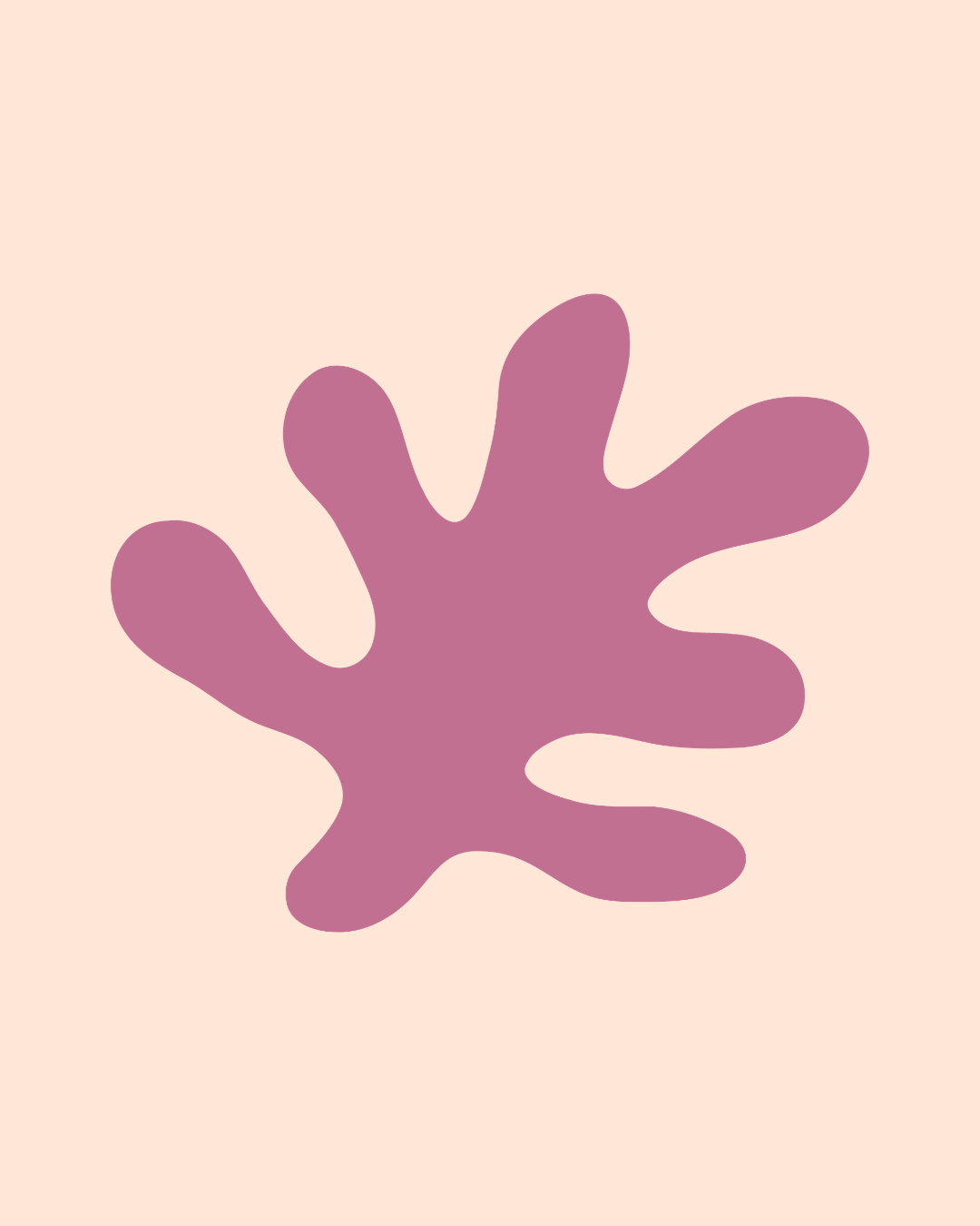 Silhouette d'une forme abstraite de couleur mauve sur un fond beige clair.