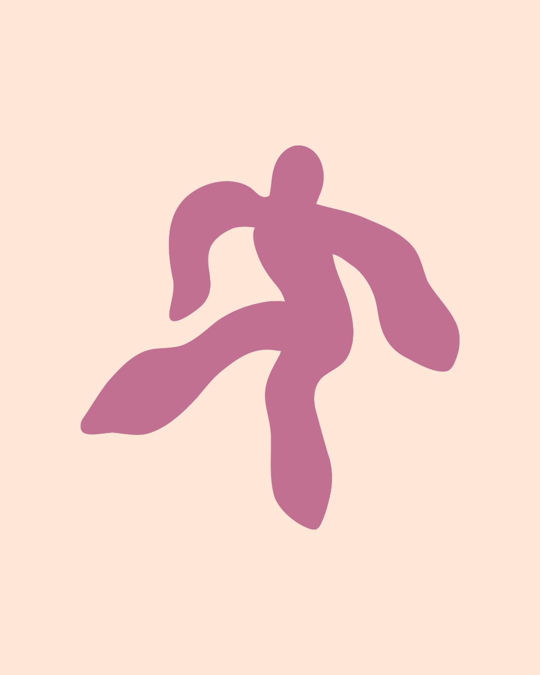 Silhouette d'une plante stylisée de couleur mauve sur un fond beige clair.