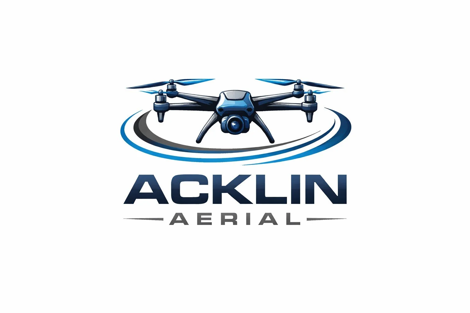 Logo featuring a drone flying over a circular line with the text 'ACKLIN AERIAL' beneath it.
