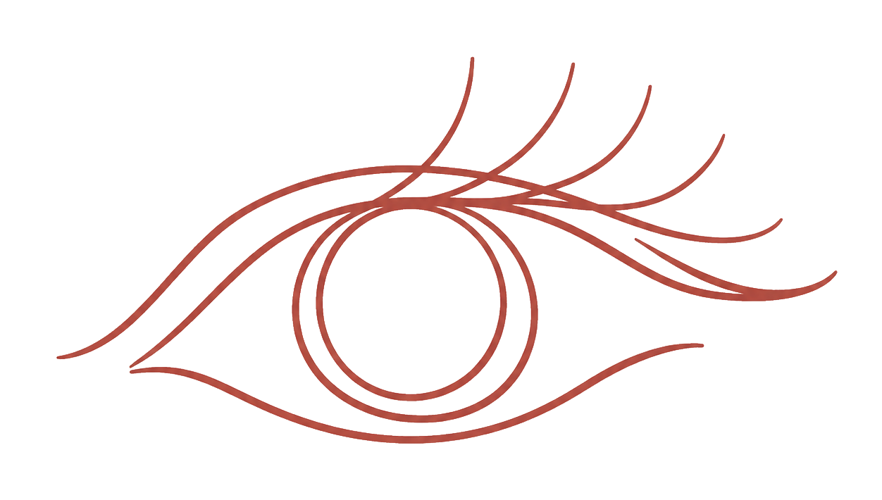 Een lijntekening van een oog met wimpers en een iris