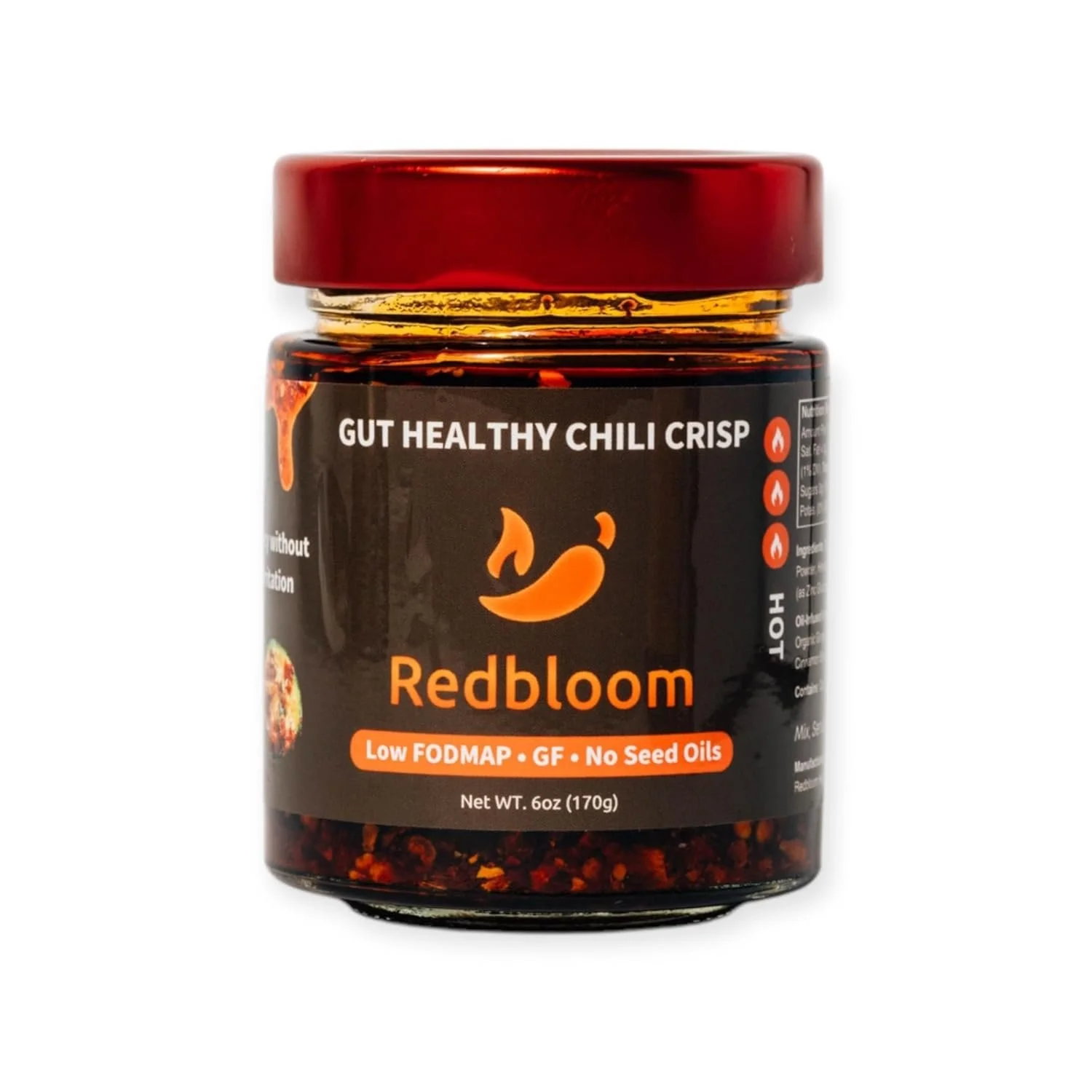 Redbloom Gut-Healthy Organic Chili Oil, No Seed Oils, Low-Fodmap, Vegan, Crunchy Hot Sauce, Good on Everything