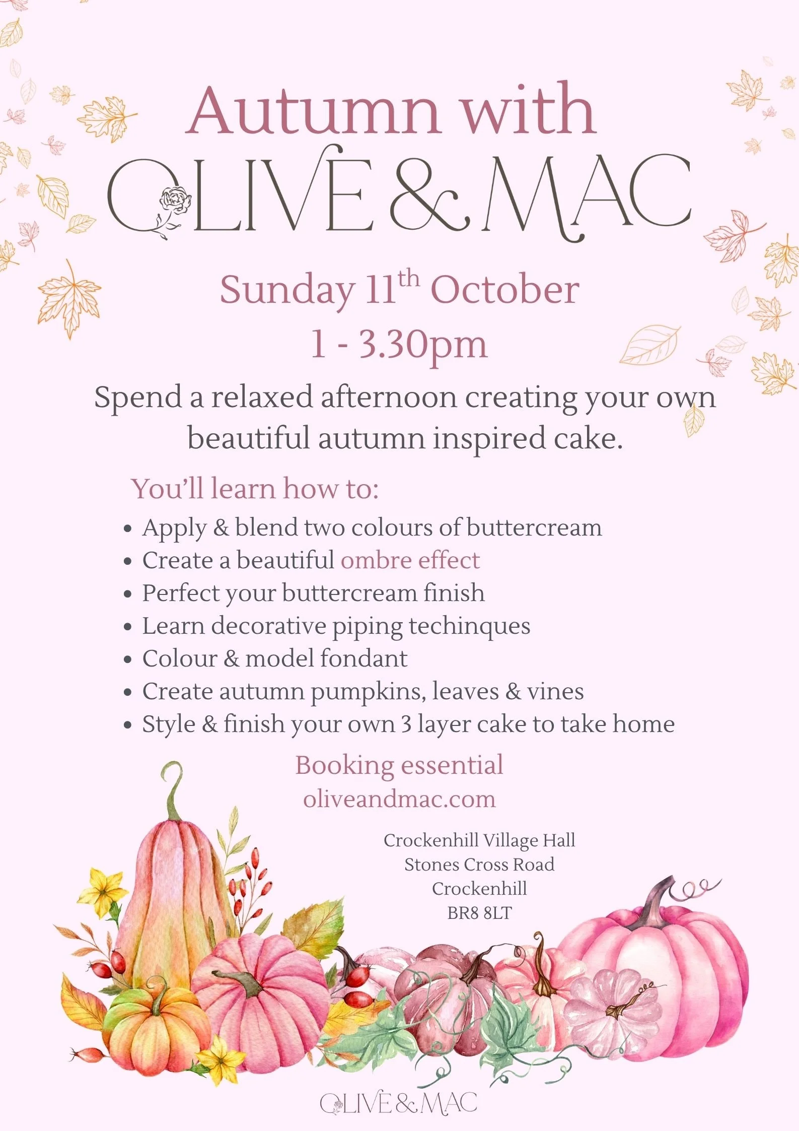 Autumn with Olive & Mac - Adult Cake Decorating Workshop, Kent