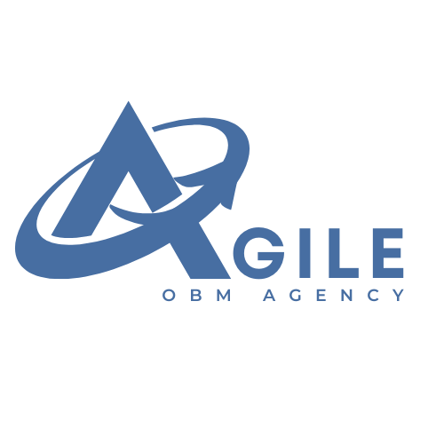 Logo of Agil OBM Agency with a stylized letter A and an upward arrow, in blue on a black background.