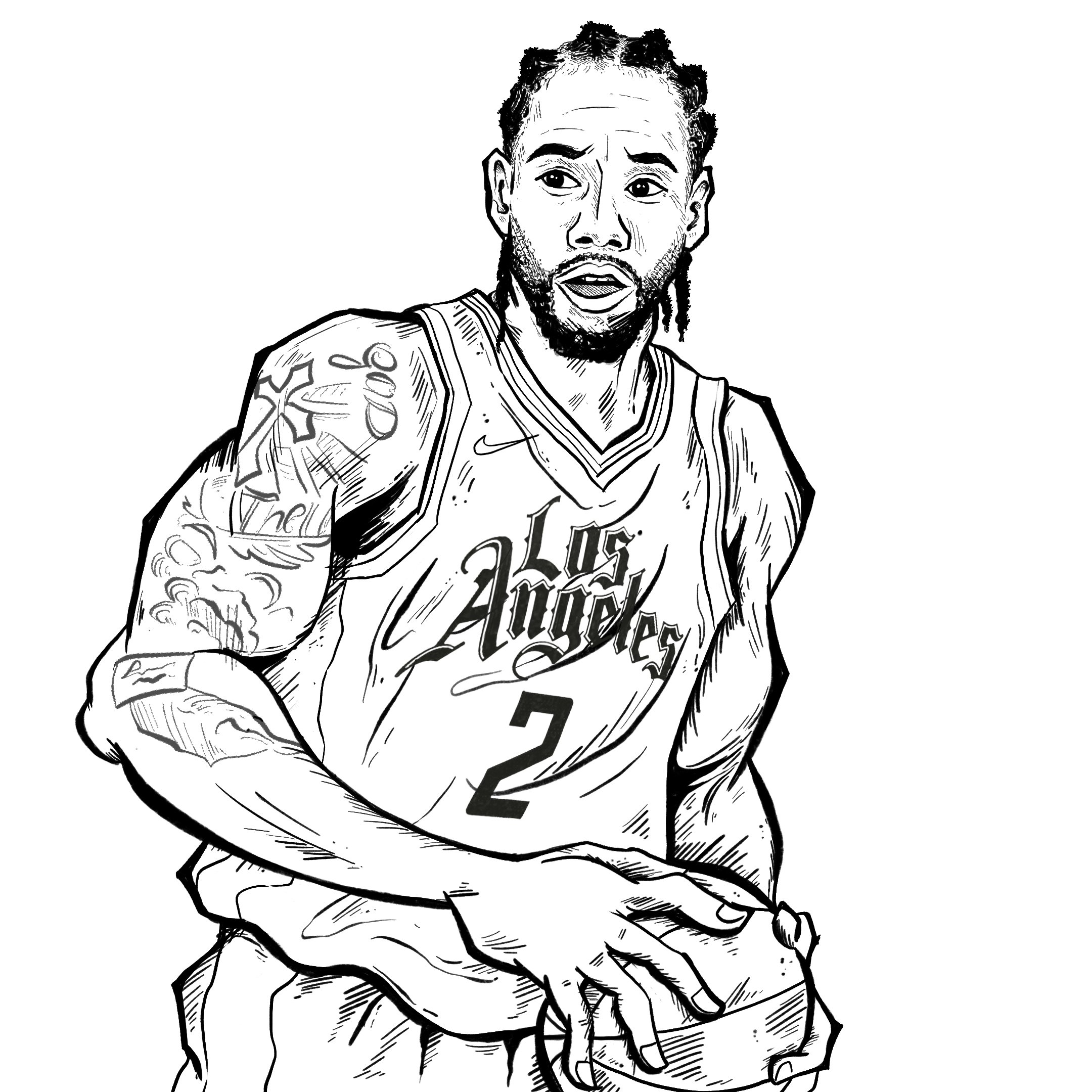 A black and white drawing of Kawhi Anthony Leonard is an American professional basketball player for the Los Angeles Clippers of the National Basketball Association
