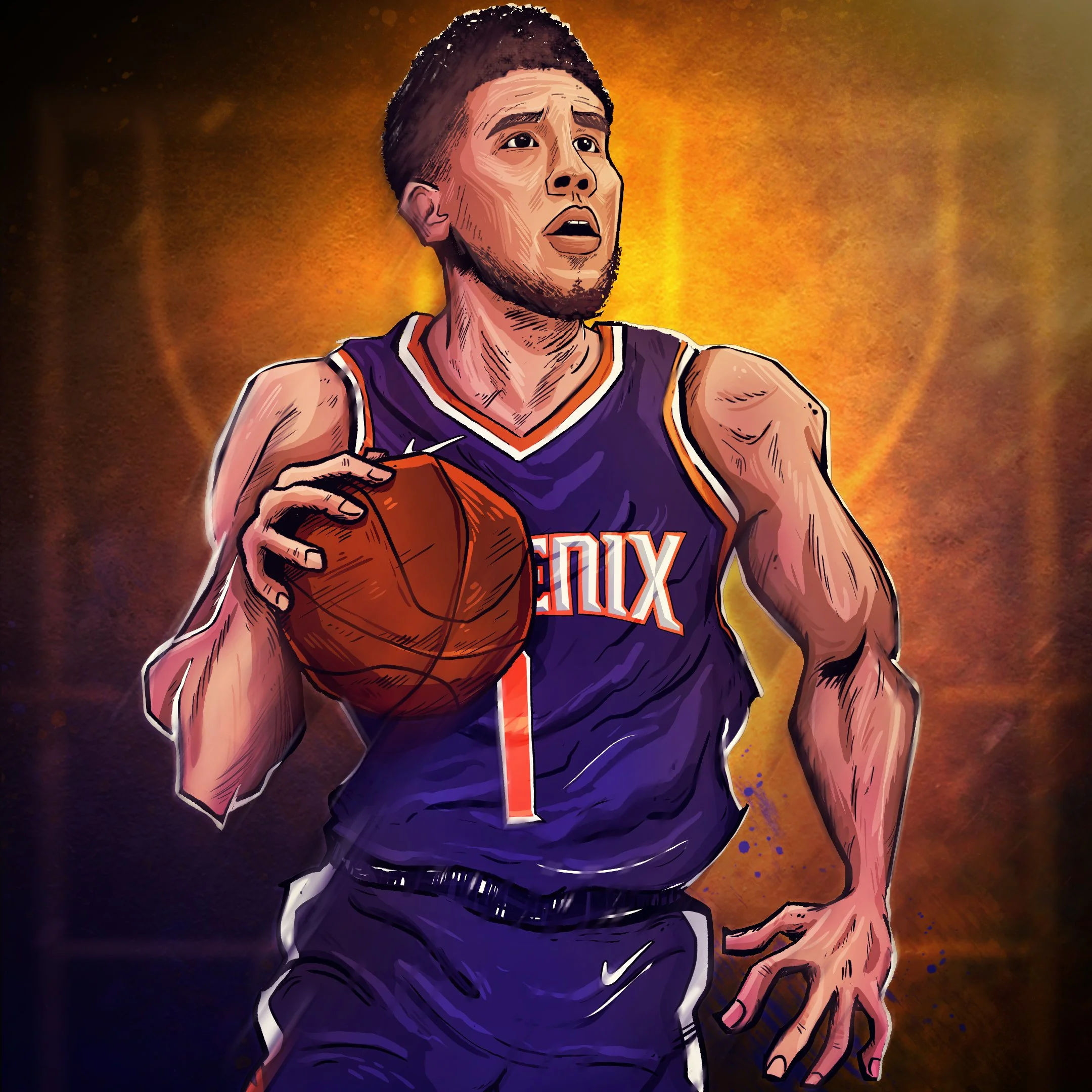 An animated illustration of Devin Armani Booker is an American professional basketball player for the Phoenix Suns of the National Basketball Association