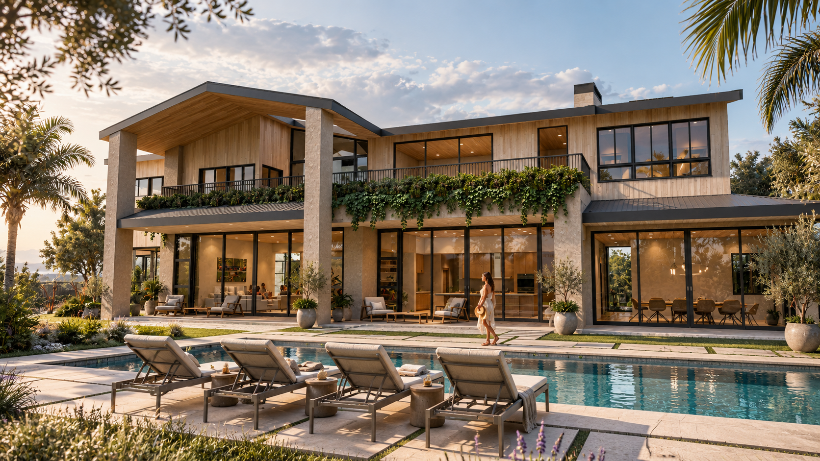 California Villa Pool at Golden Hour.png
