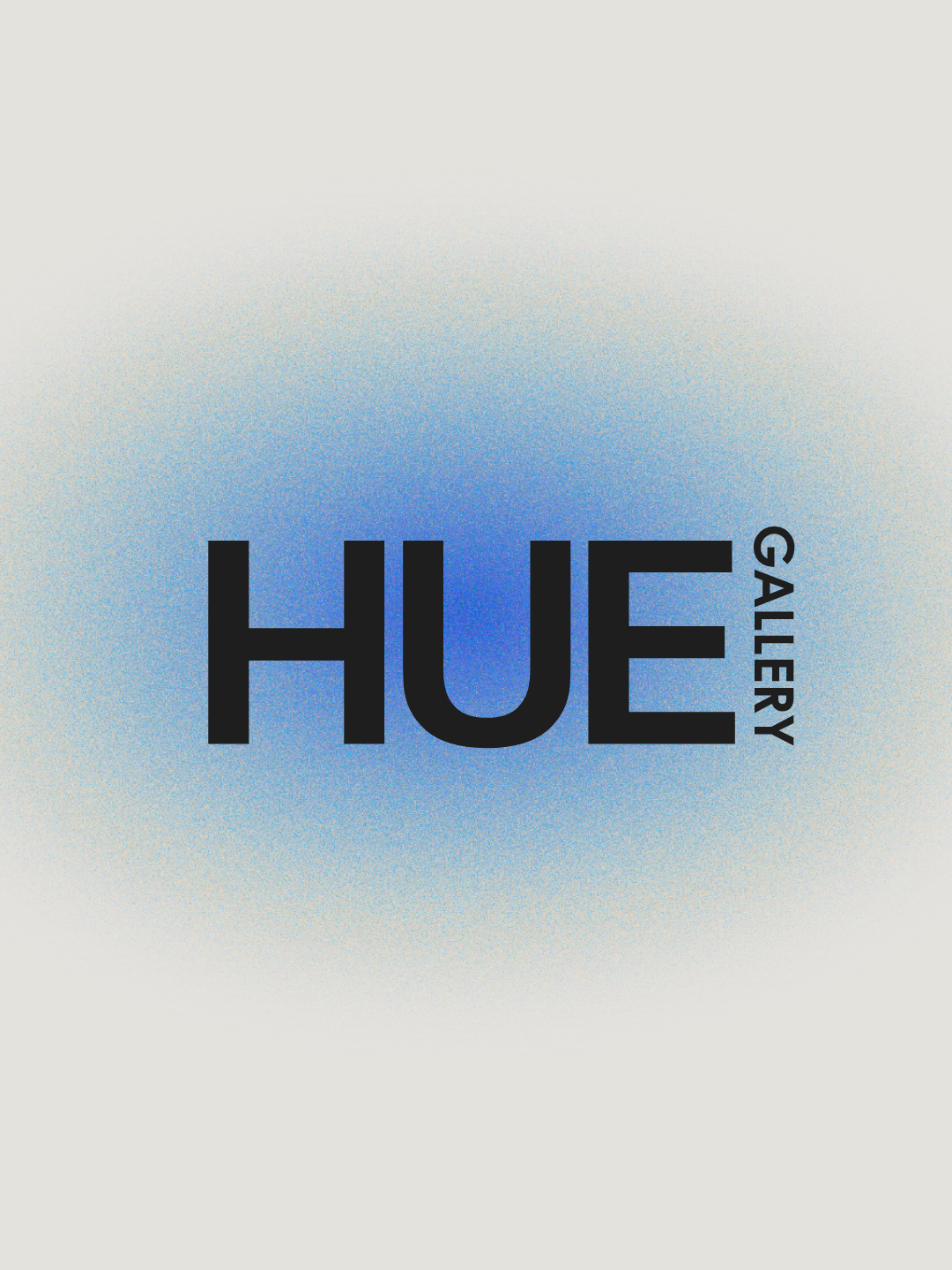 HUE GALLERY logo with black text and blue gradient background
