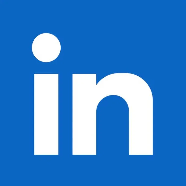 LinkedIn logo with white letters on a blue background.