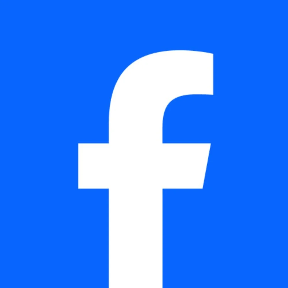 Facebook logo with white letter 'f' on a blue background.