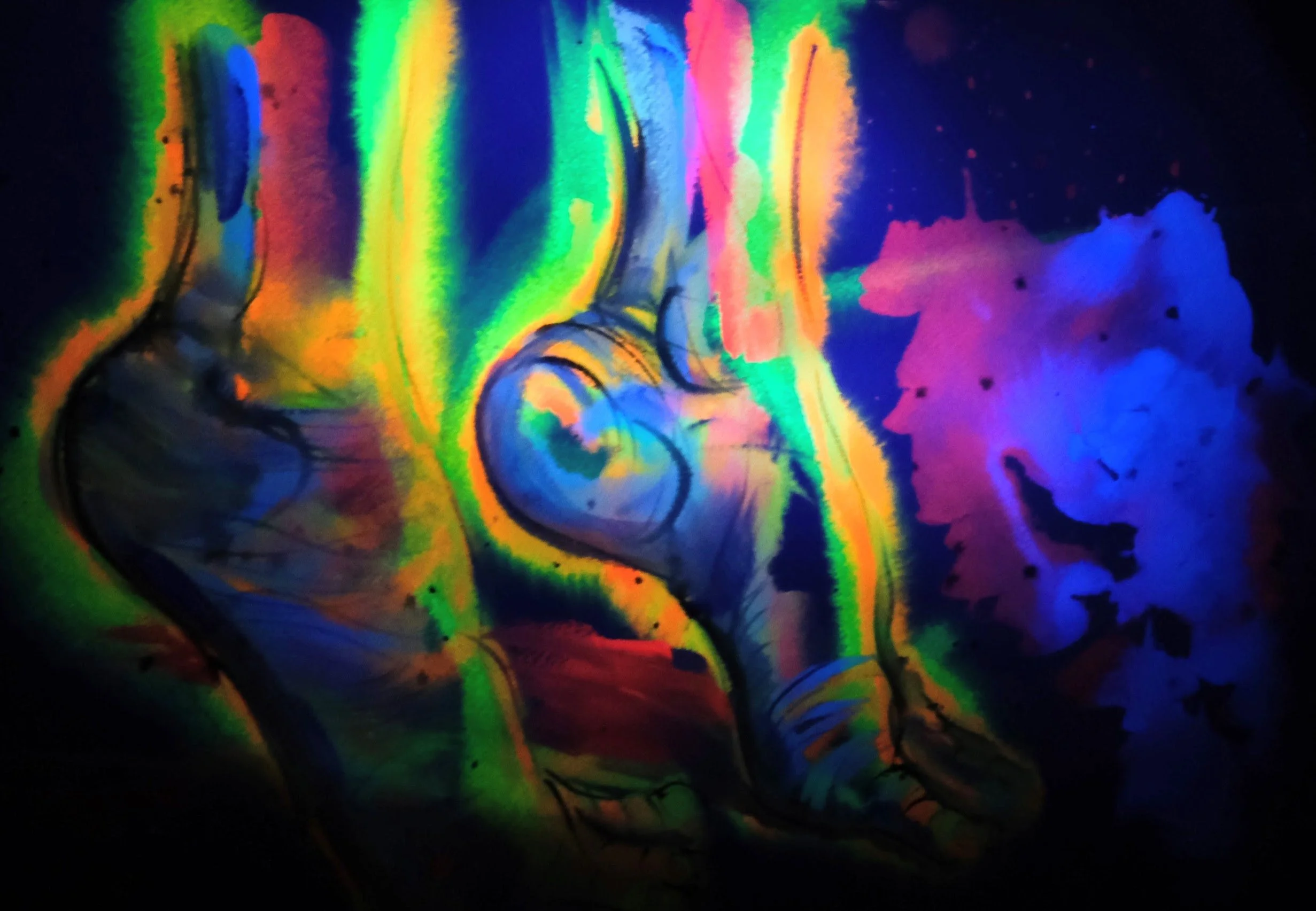 "Dancer's Feet" (Shot under UV), Watercolour, 2025
