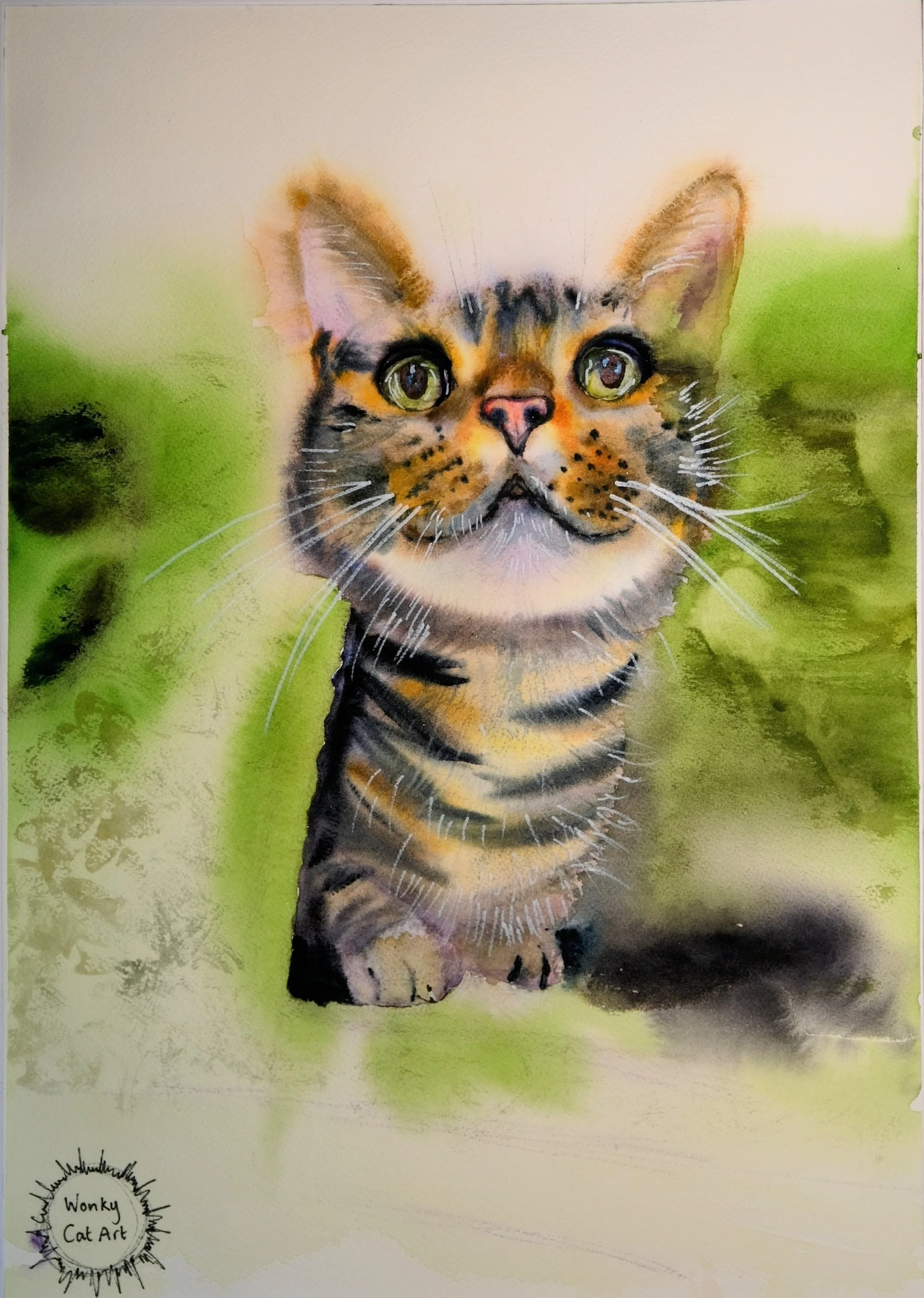 "Basil", Watercolour and ink, 2026, A3. Commission. 
In Memoriam portrait of a young cat, an example of focus on character and connection rather than perfection, achieved in a flow state.  
