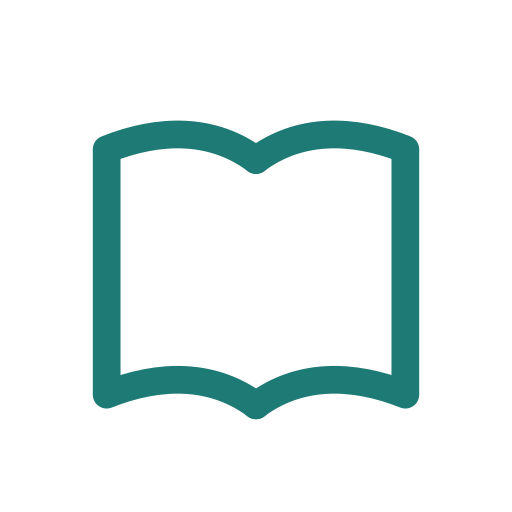 A small teal outline of a book