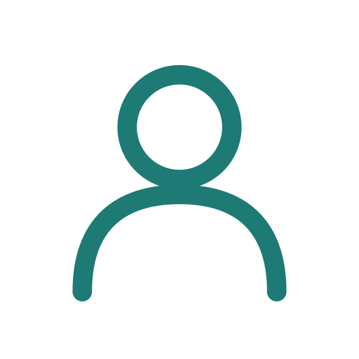 A small teal line drawing of a persons head and shoulders