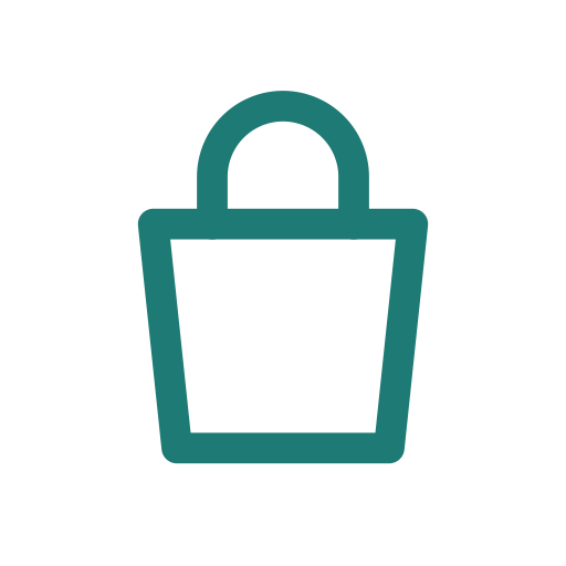 A small line outline of a teal shopping bag