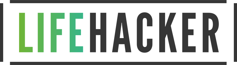 Logo with the words 'LIFE HACKER' in bold black and green text.