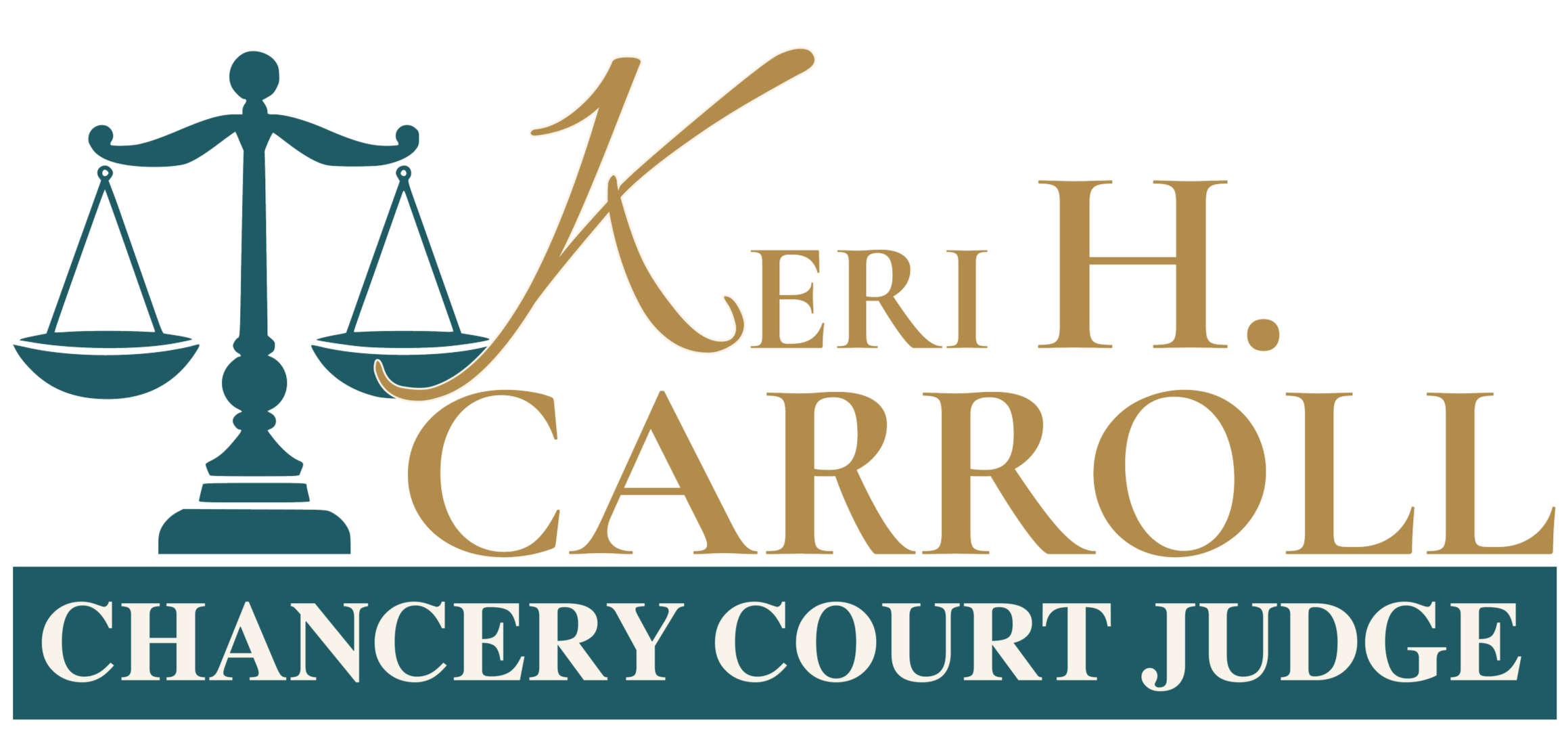 Logo for a career coaching or legal service, featuring a stylized scale of justice, with the words "Herb. Carroll" in gold, and a dark green banner with white text reading "Chancery Court Judge."