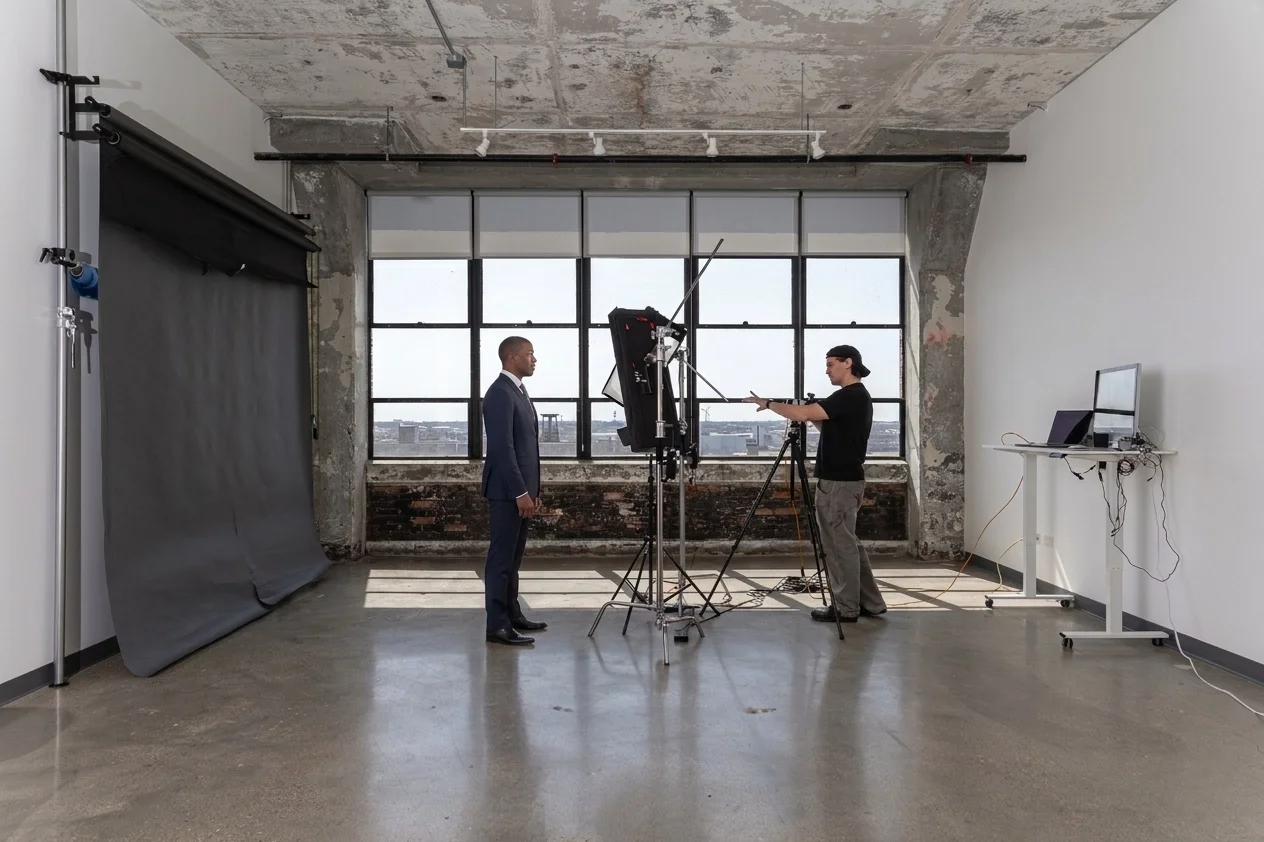 executive getting headshot taken in chicago photography studio