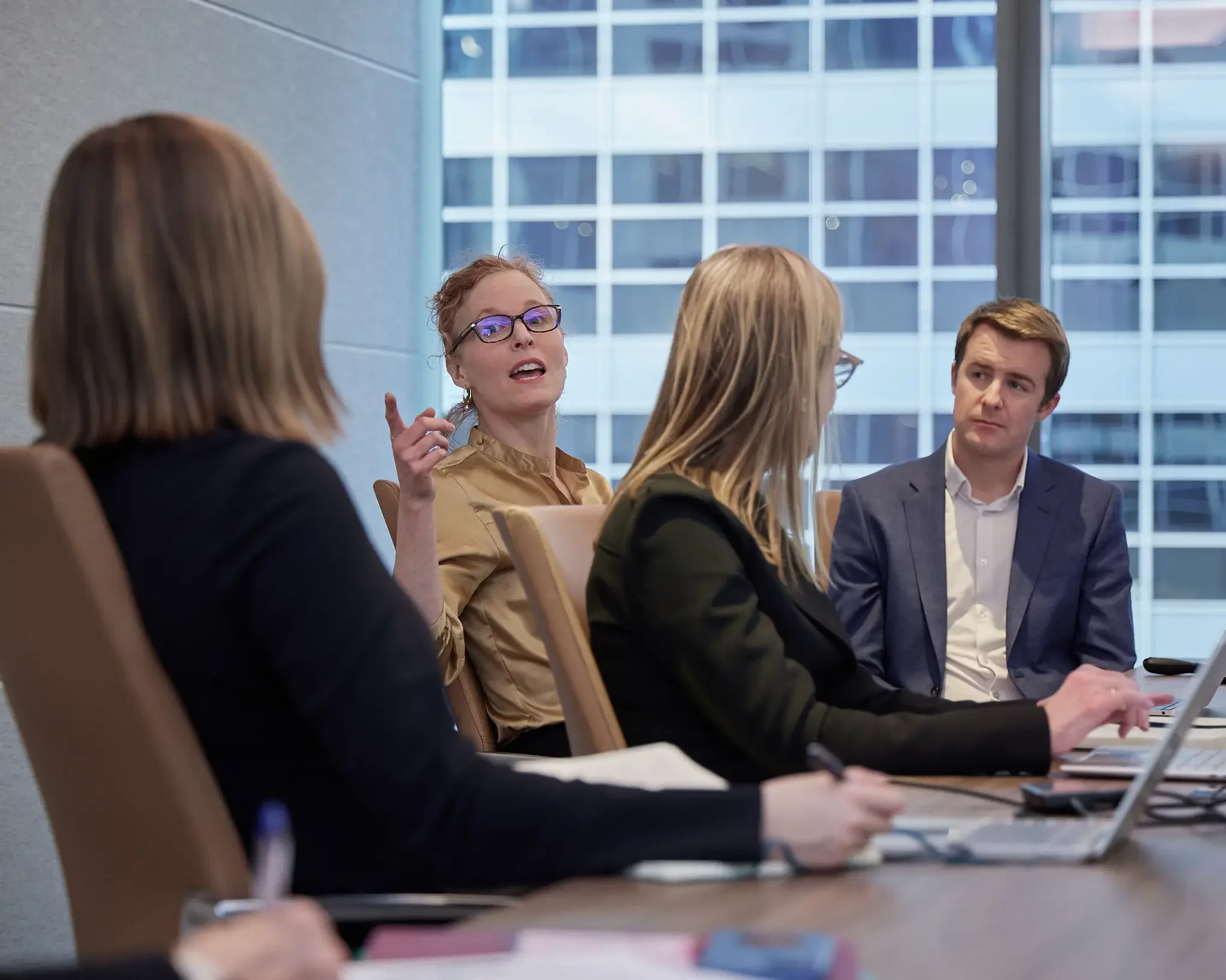 company board members during a meeting and involved in discussion