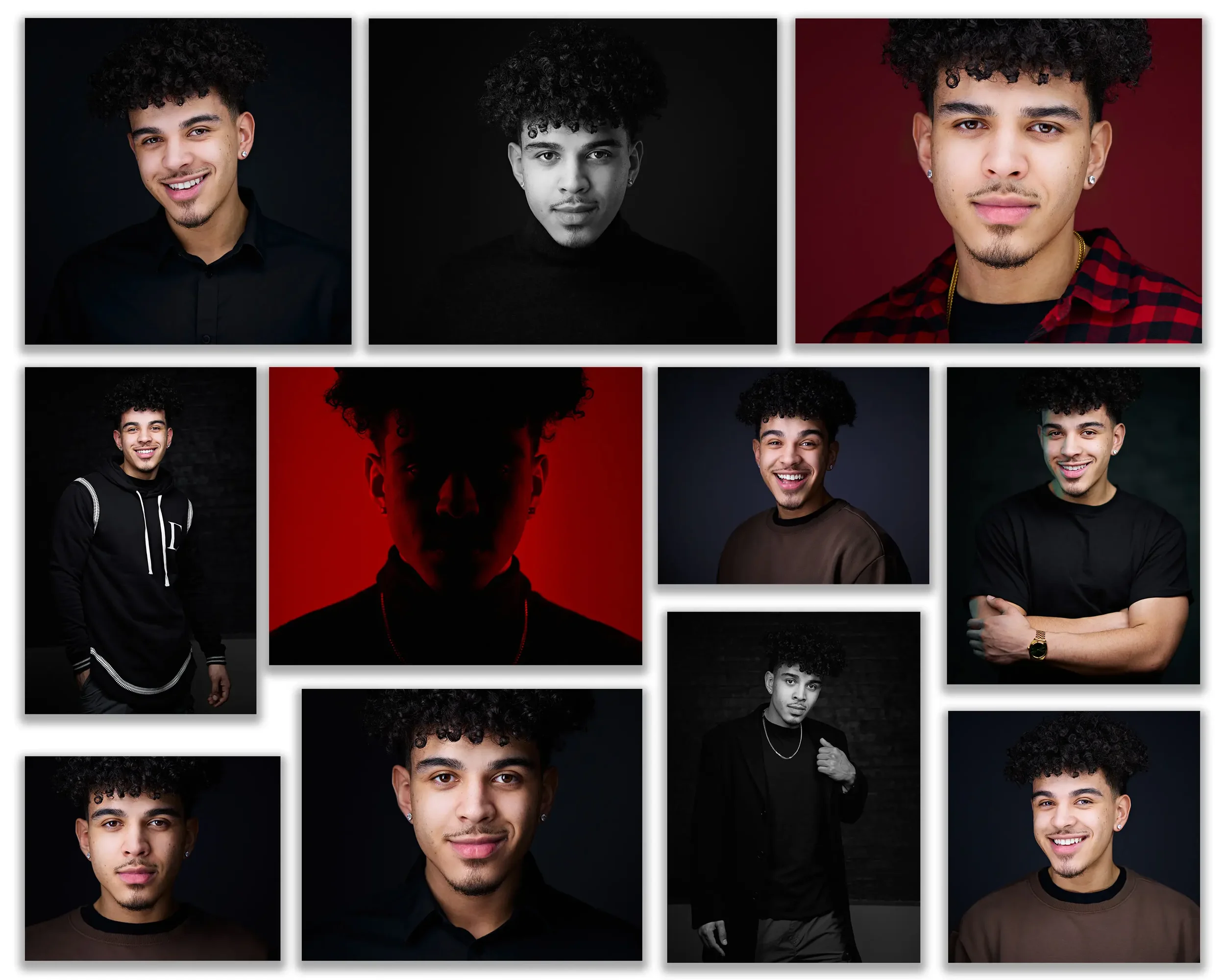 male actor and model comp card in chicago based photographer studio