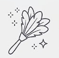 A dust brush with sparkles around it.
