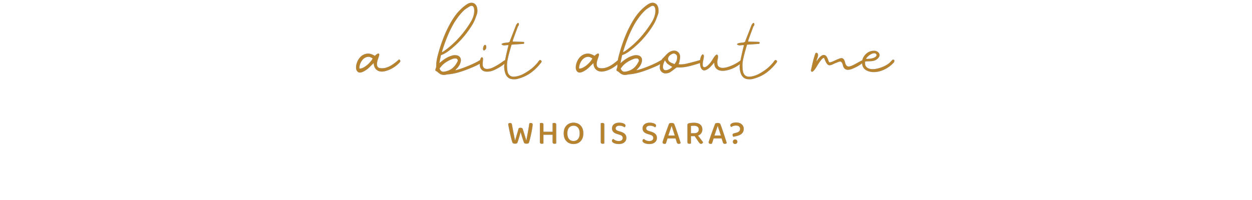 Title slide with the text "a bit about me" and "who is Sara?" in gold on a black background.
