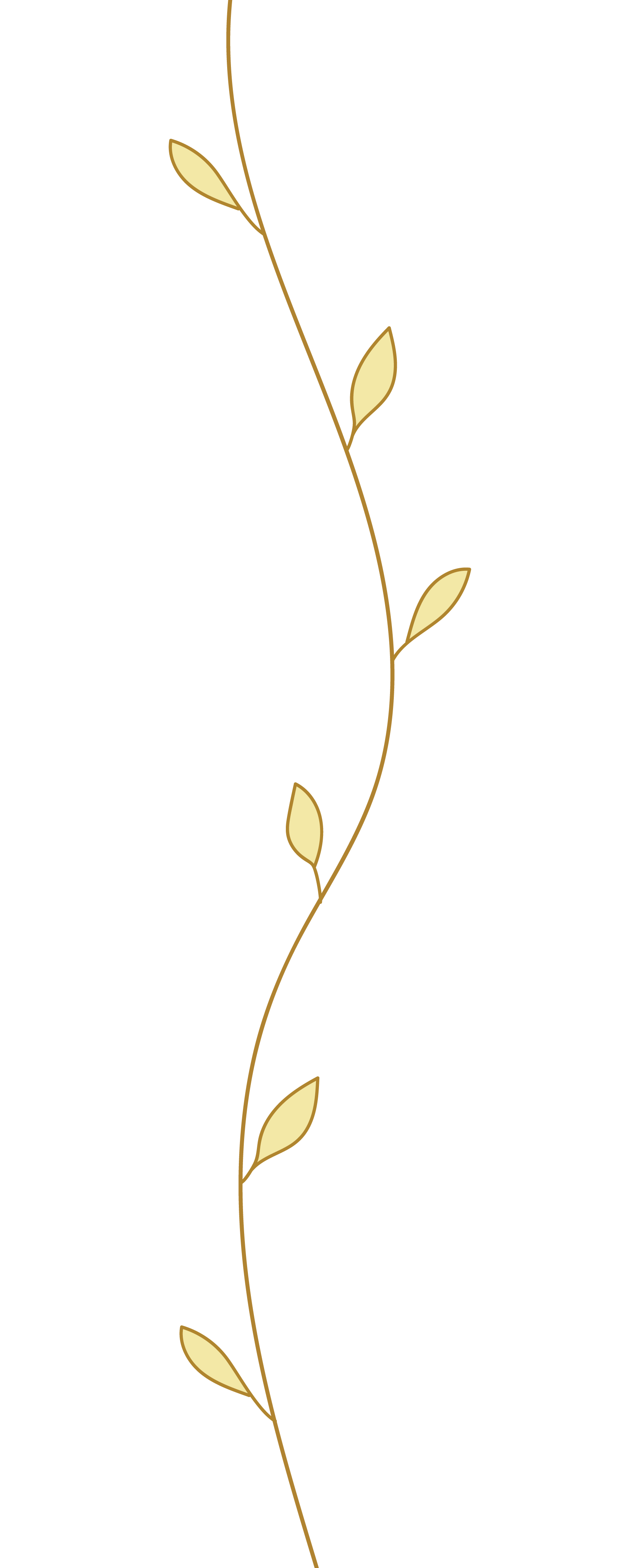 A gold-colored plant stem with small, oval-shaped leaves against a black background.