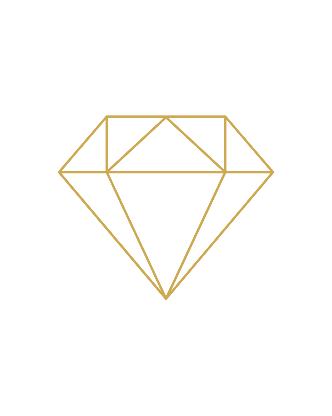Un diamant blanc dessiné avec des lignes dorées sur un fond noir.