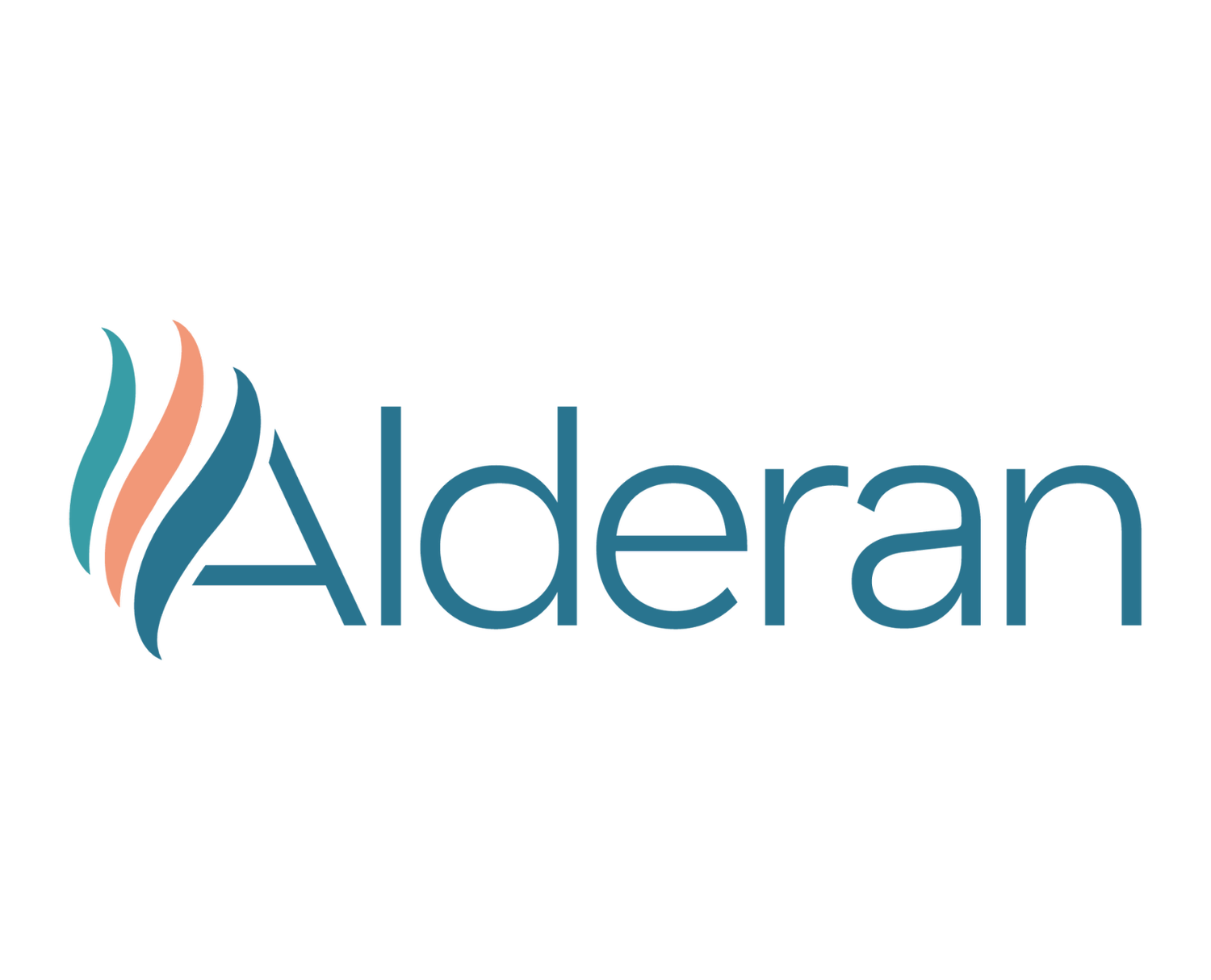 Logo du groupe Alderan avec des flammes stylisées en dégradé de couleurs pastel