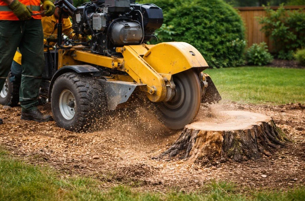 Stump grinder removing tree stump