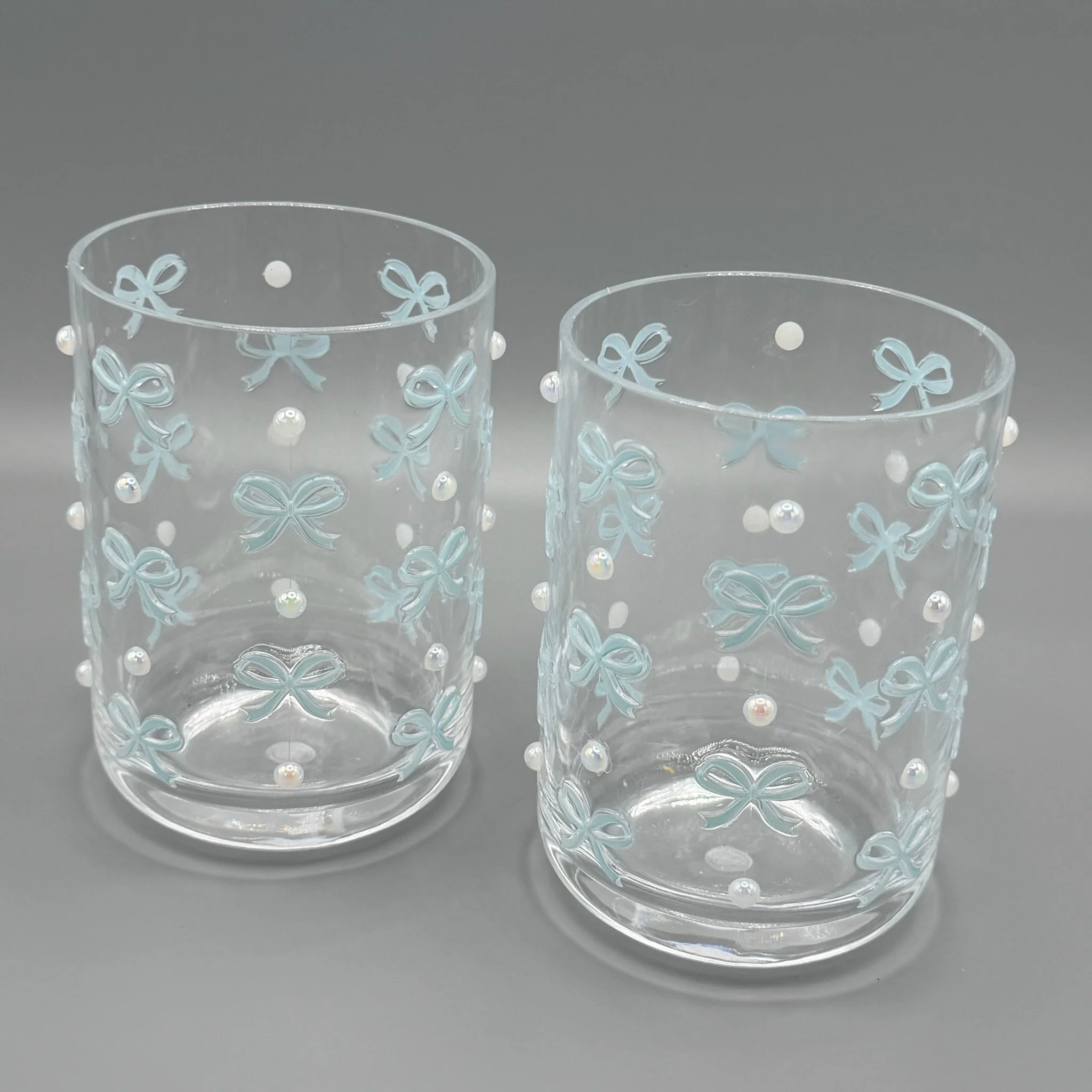 Bedazzled Light Blue Bow Cups