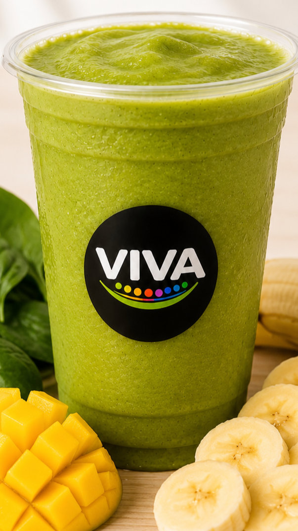 Green smoothie from VIVA Astoria with mango and banana.