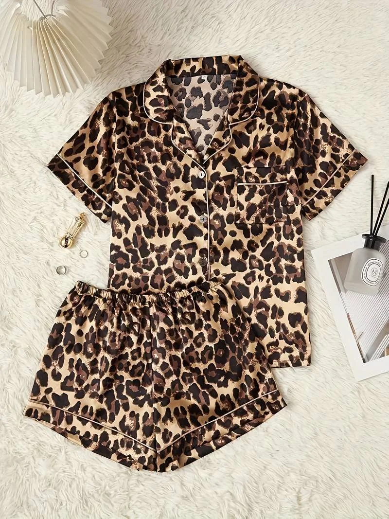 Animal Print Short Set with Gold Trim