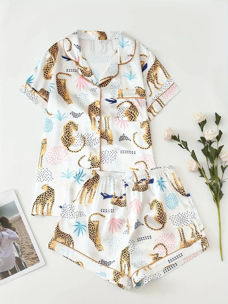 Cream Animal Print Short Set